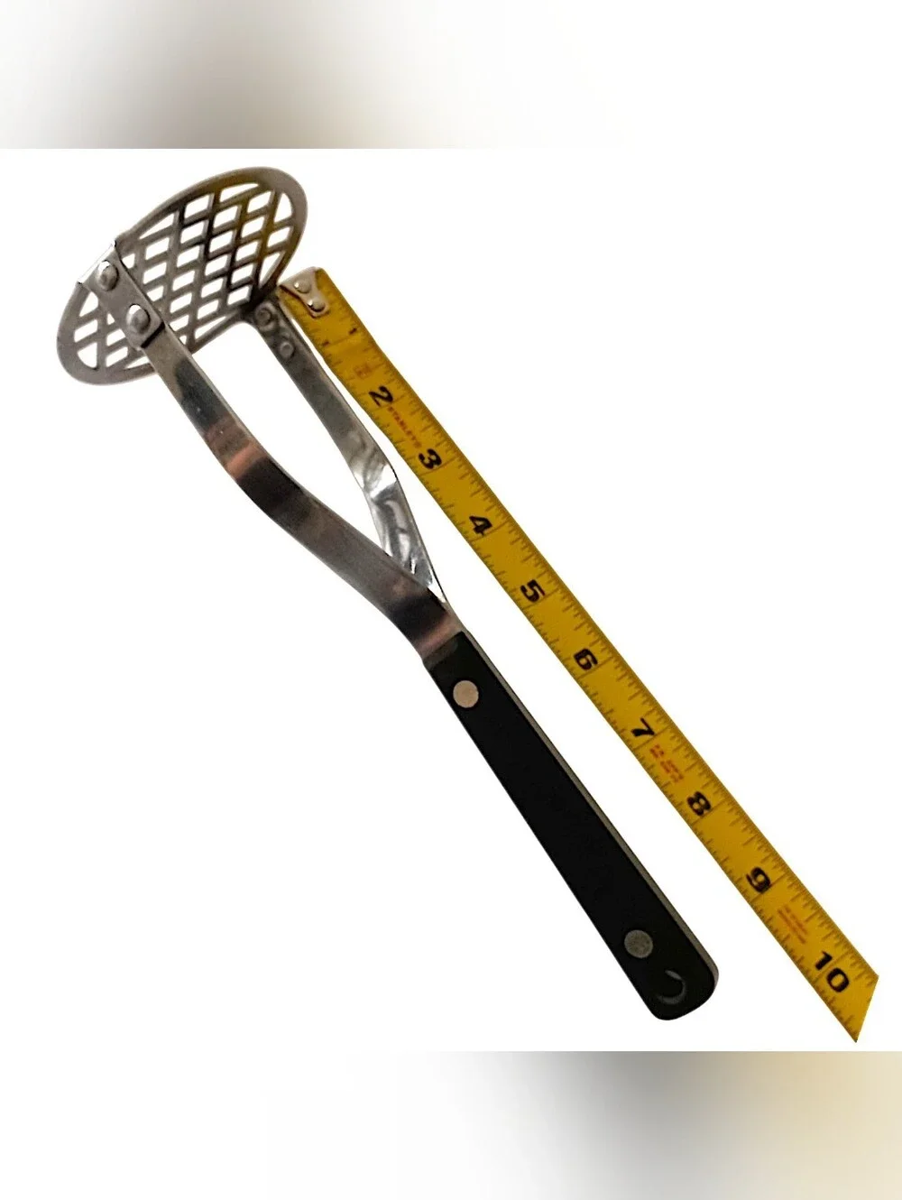 Vintage Flint Arrow Potato Masher Stainless Steel Black Handle USA Kitchen Tool